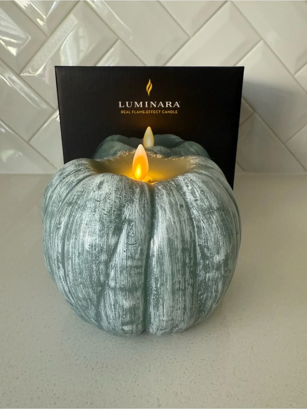 Luminara Iceberg Green Pumpkin Flameless Candle 5.25x4.5 NIB